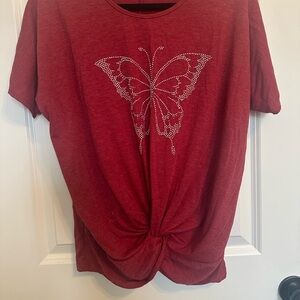 Red Butterfly Embellished Women's Top